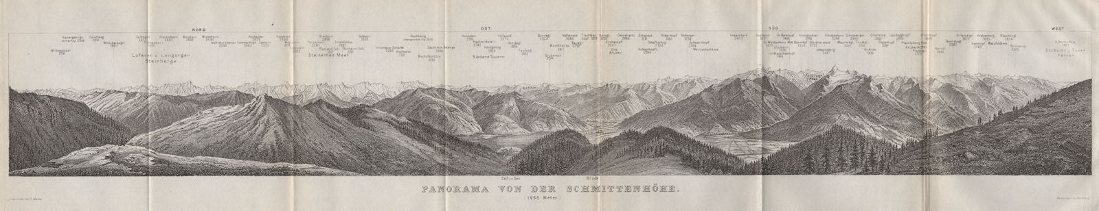 PANORAMA from/vom SCHMITTENHÖHE. Kitzbühler Alpen Tirol Österreich 1911 map